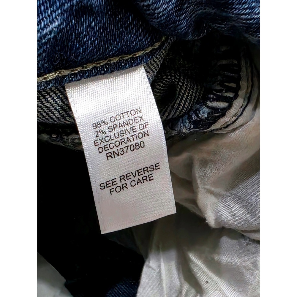 Est 1946 Denim Blue Distressed High Rise Jean Shorts Womens Size 10 Striped Rips - Picture 7 of 8